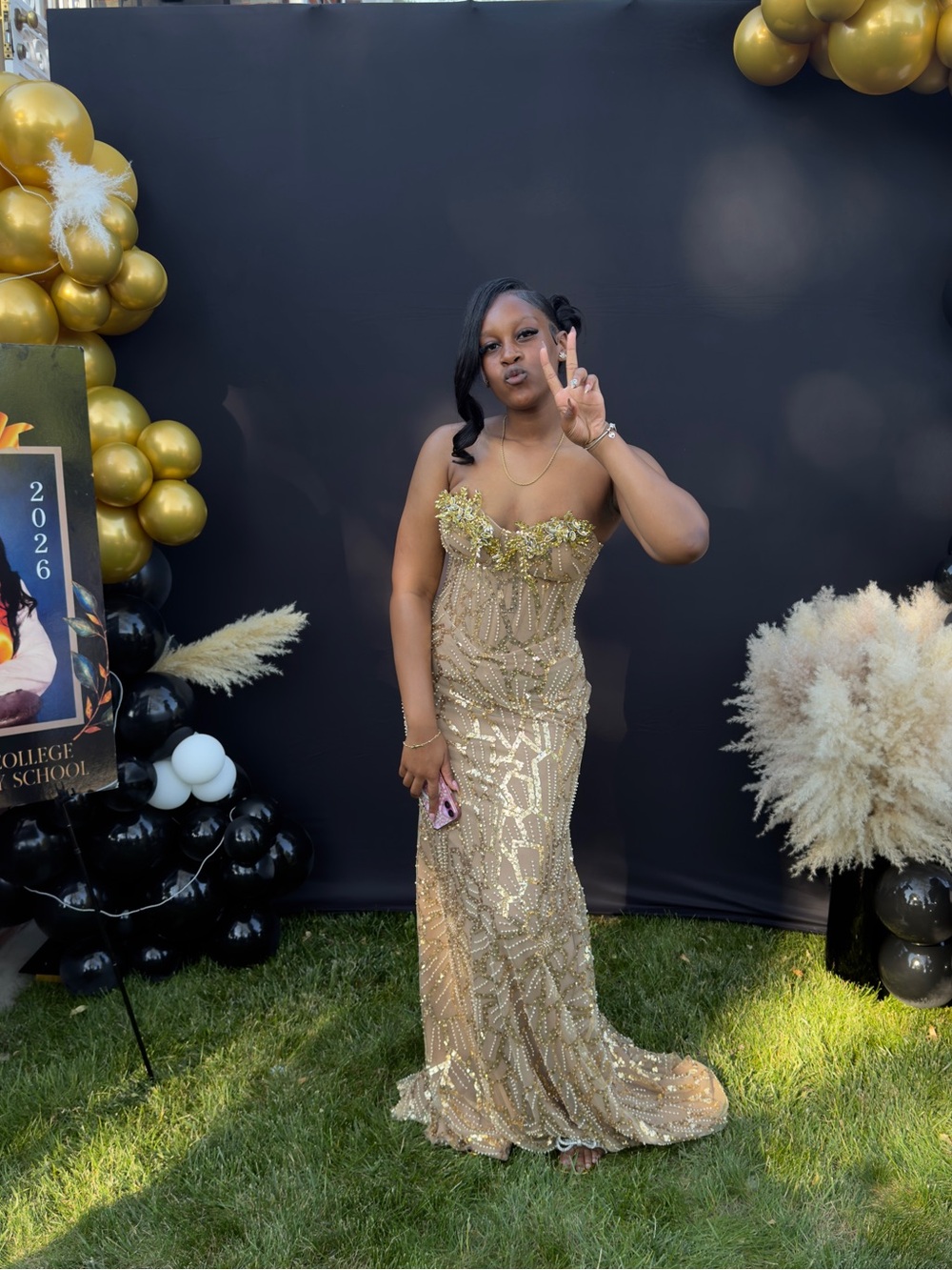 Gold Sequin Strapless Evening Gown